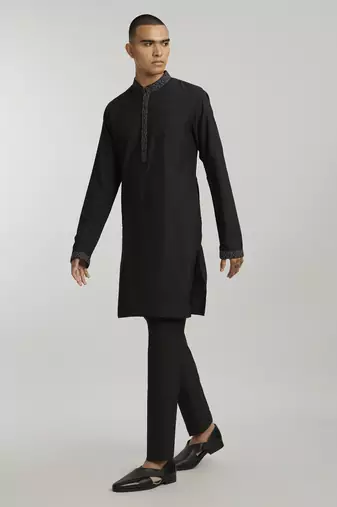 Ebony & grey leon printed kurta pant set