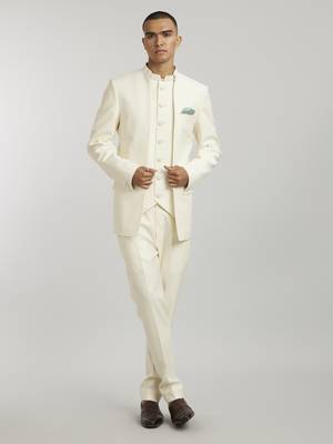 Ivory leon embroidered layered bandhgala jacket and ivory trousers 1