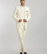 Ivory leon embroidered layered bandhgala jacket and ivory trousers