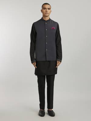 Grey crepe wool classic bandhi jacket 1