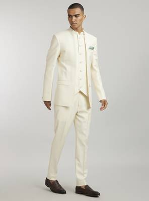 Ivory leon embroidered layered bandhgala jacket and ivory trousers 2