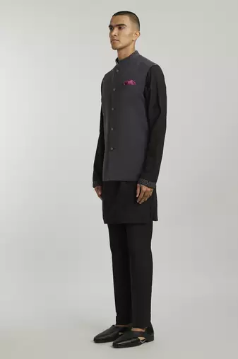 Grey crepe wool classic bandhi jacket