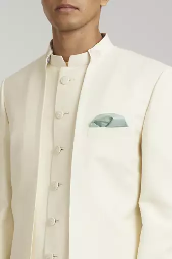 Ivory leon embroidered layered bandhgala jacket and ivory trousers