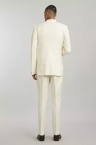 Ivory leon embroidered layered bandhgala jacket and ivory trousers