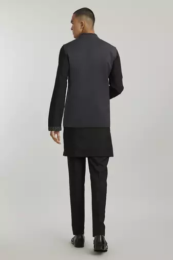 Grey crepe wool classic bandhi jacket