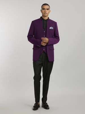 Wine quilted & layered bandhgala jacket 1