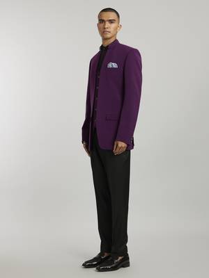 Wine quilted & layered bandhgala jacket 2