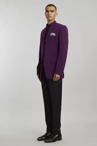 Wine quilted & layered bandhgala jacket