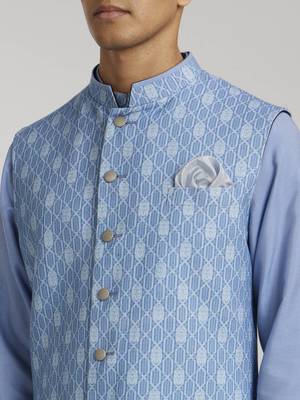 Teal leon printed sleeveless sherwani jacket 3