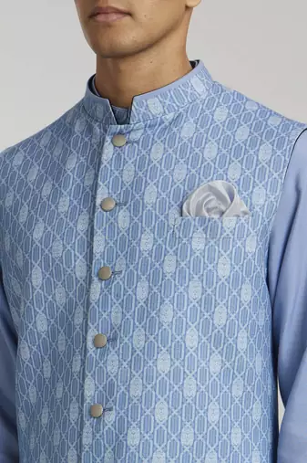Teal leon printed sleeveless sherwani jacket