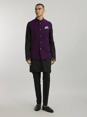 Wine crepe wool classic bandhi jacket 1