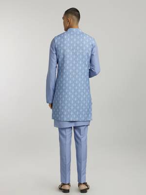 Teal leon printed sleeveless sherwani jacket 4