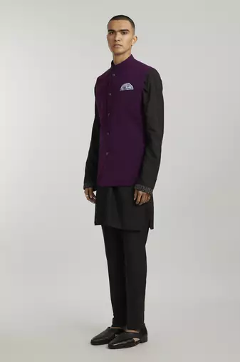 Wine crepe wool classic bandhi jacket