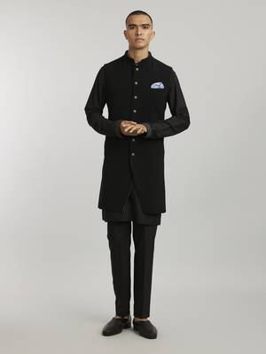 Ebony crepe wool classic sleeveless sherwani jacket 1