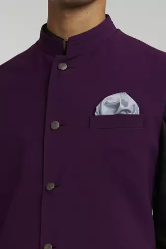 Wine crepe wool classic bandhi jacket