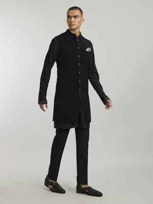 Ebony crepe wool classic sleeveless sherwani jacket 2
