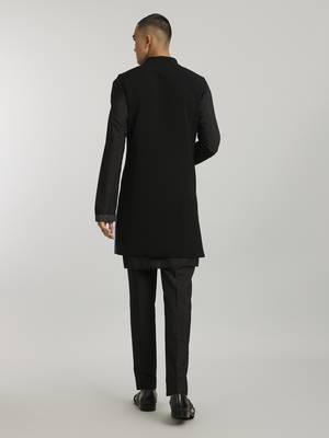 Ebony crepe wool classic sleeveless sherwani jacket 3