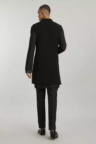 Ebony crepe wool classic sleeveless sherwani jacket
