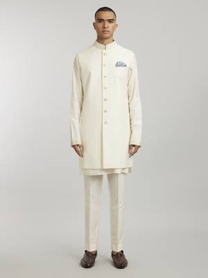 Ivory classic embroidered sleeveless sherwani jacket 1