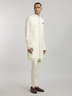 Ivory classic embroidered sleeveless sherwani jacket 2