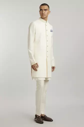 Ivory classic embroidered sleeveless sherwani jacket
