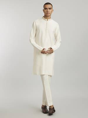 Ivory & beige emblem printed kurta pant set 1