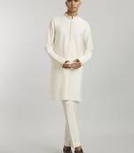 Ivory & beige emblem printed kurta pant set