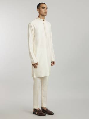 Ivory & beige emblem printed kurta pant set 2