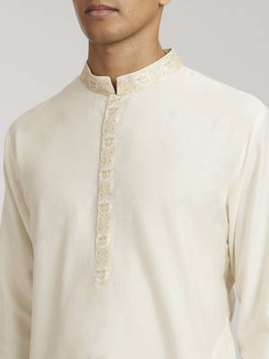 Ivory & beige emblem printed kurta pant set 3