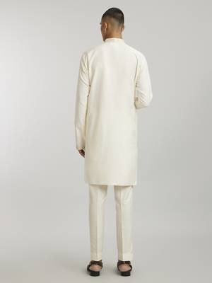 Ivory & beige emblem printed kurta pant set 4
