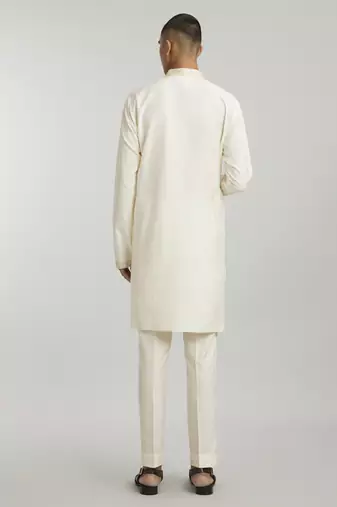 Ivory & beige emblem printed kurta pant set