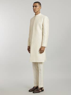 Ivory phulkari embroidered sherwani jacket 2