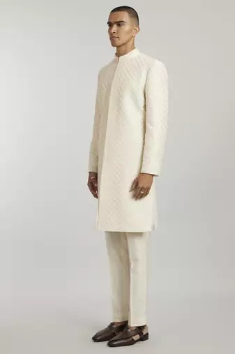 Ivory phulkari embroidered sherwani jacket