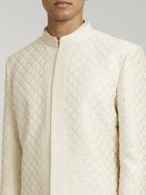 Ivory phulkari embroidered sherwani jacket 3