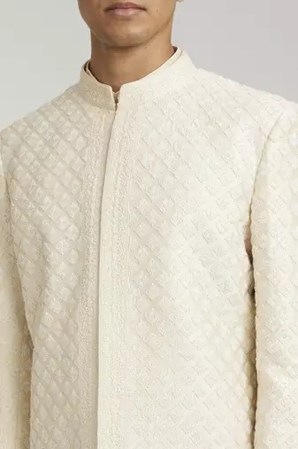Ivory phulkari embroidered sherwani jacket