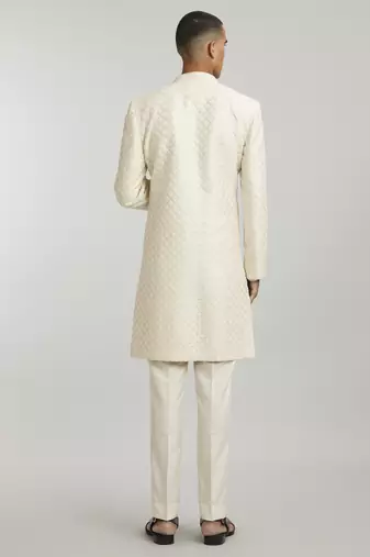 Ivory phulkari embroidered sherwani jacket
