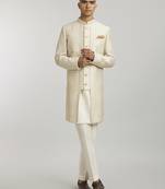 Ivory emblem printed layered sherwani jacket