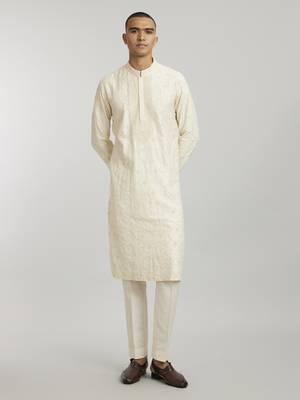 Ivory vine embroidered kurta pant set 1