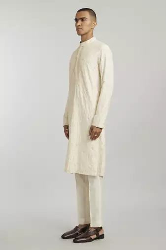 Ivory vine embroidered kurta pant set