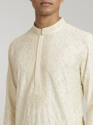 Ivory vine embroidered kurta pant set 3
