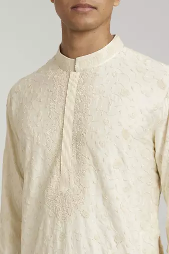Ivory vine embroidered kurta pant set