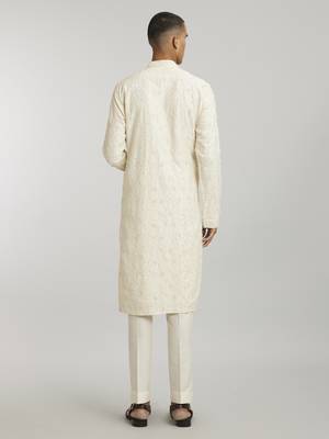 Ivory vine embroidered kurta pant set 4