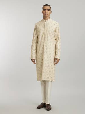 Ecru iron gate embroidered kurta pant set 1