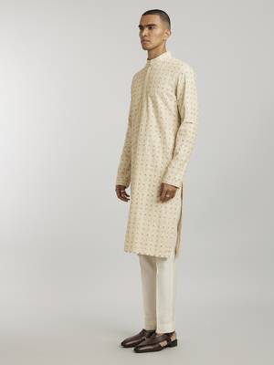 Ecru iron gate embroidered kurta pant set 2