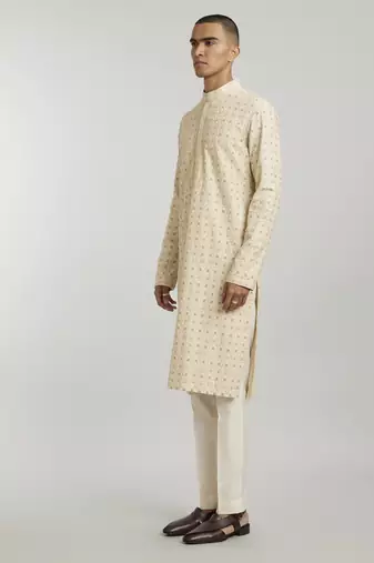Ecru iron gate embroidered kurta pant set