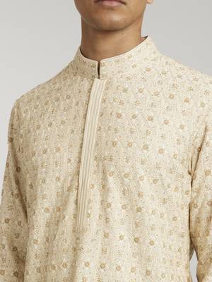 Ecru iron gate embroidered kurta pant set 3