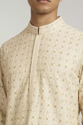 Ecru iron gate embroidered kurta pant set