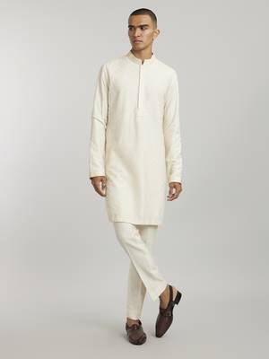 Ivory fiore embroidered kurta pant set 1