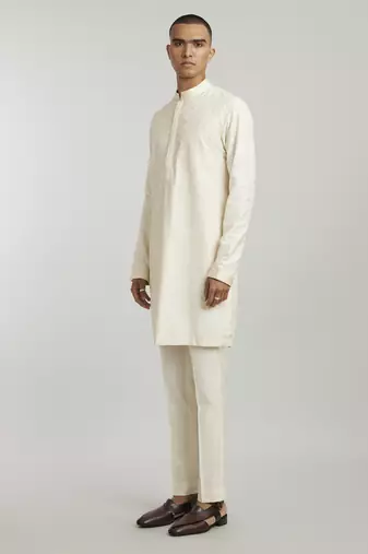 Ivory fiore embroidered kurta pant set