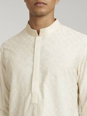 Ivory fiore embroidered kurta pant set 3